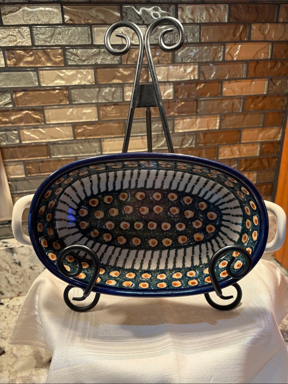 Handcrafted Blue Ceramic Oval Serving Dish with Handles
